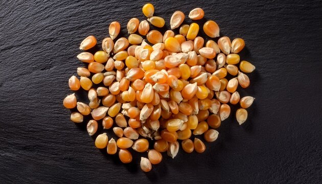 Dried Corn Kernels On Dark Slate Top Down
