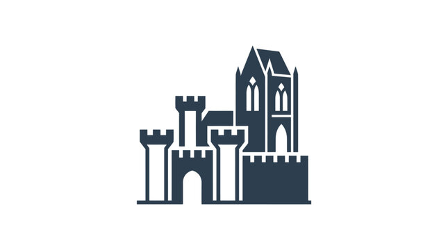 Dark blue castle with towers silhouette.