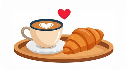 Obraz premium Coffee cup with heart shaped latte art and cookies.