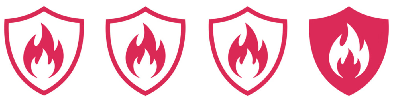 Fire safety shield icon vector illustration showing protective shield with fire symbol for emergency response, risk prevention, and safety awareness, vector designs