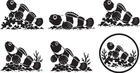 Marine Panda Goby Silhouette Icon Set Black Vector Reef Fish Collection © luu