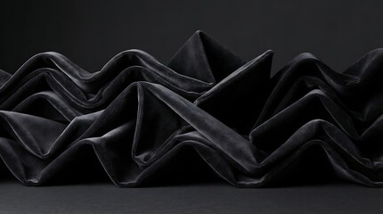 Obraz premium Dark velvet fabric with geometric waves. Luxury black textile background with folds.