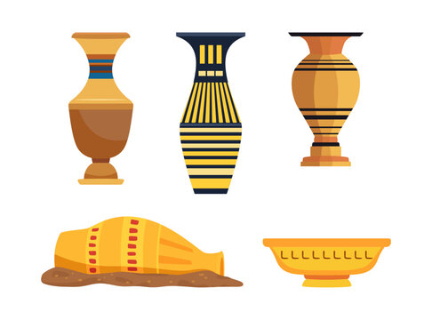 Illustrations of ancient Egyptian potteryvases, pots, and amphoraefor projects related to the history of Ancient Egypt 