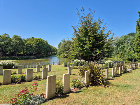 View The Ramparts British war cemetery, World War I memorial in Ypres Belgium