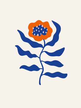 Illustrated Orange and Blue Flower Isolated