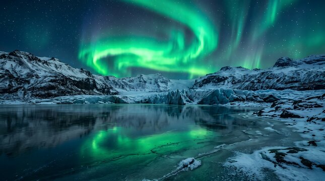 J kuls rl n glacier lagoon illuminated by vibrant northern lights display