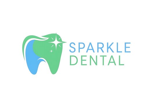 Sparkle dental logo design with a clean green and blue tooth icon for clinic health