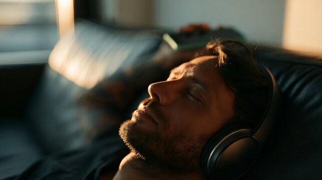 Man sleeping with headphones on