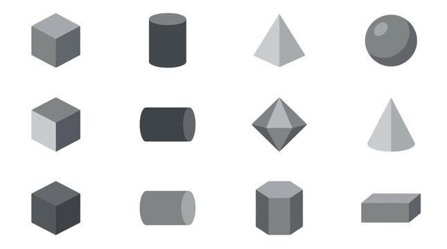 3D geometric primitive shapes icon set.