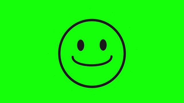 Simple black outline of a happy smiling face icon on a solid green background for video editing and digital projects