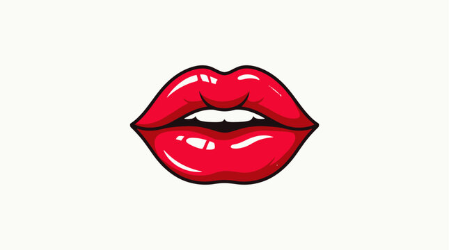 Glossy red cartoon lips illustration with seductive glossy pout and pop art style.