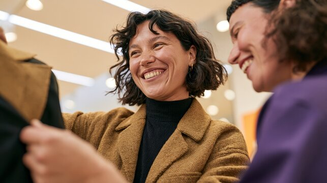 Two Women in a Store, One Smiling at the Camera