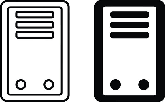Computer icon set featuring minimalist tower chassis in solid