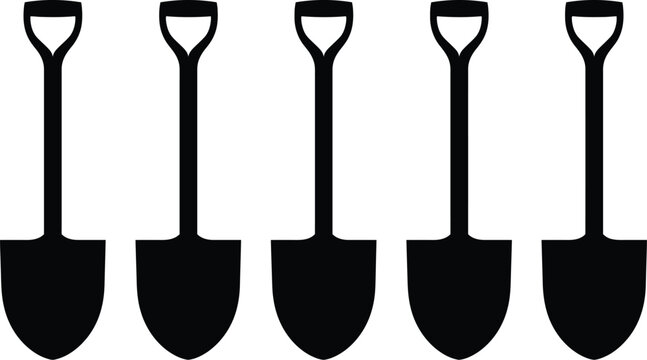Shovel icon vector set featuring multiple gardening implements
