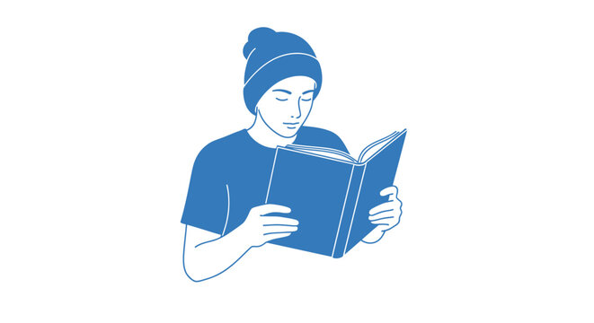 Young adult man reading book.