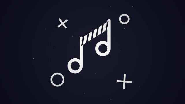 Minimalist White Music Note Illustration on Dark Blue Background with Decorative Geometric Elements