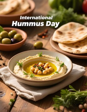 Mediterranean Hummus Bowl with Chickpeas and Fresh Ingredients for International Hummus Day
