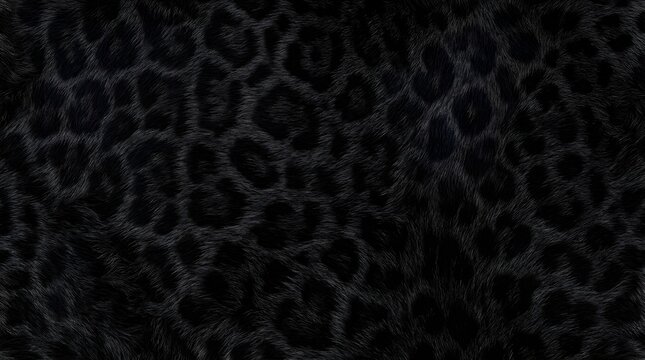 Close-up of leopard print fabric featuring black and dark gray irregular spots on a textured surface for fashion design and exotic pattern themes