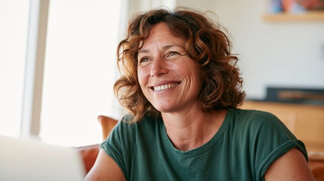 Woman with a Smile, Sitting at a Table
