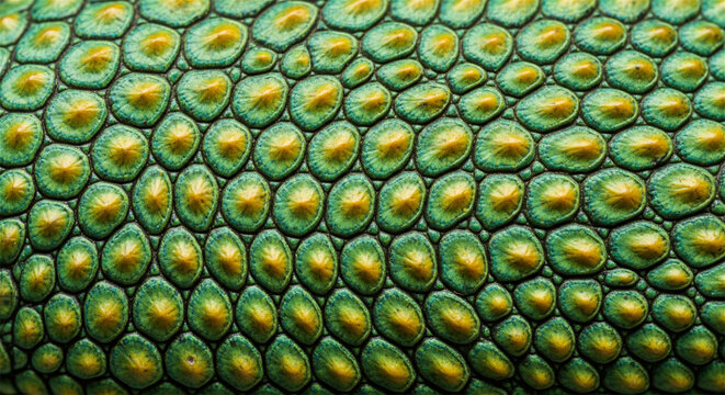 Reptile skin texture macro, green and yellow lizard scales background, exotic animal leather pattern for design