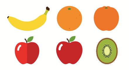 Colorful illustration of various fresh fruits with vegetarian nutrition wellness healthy produce banana orange eating apple vegan kiwi with food © Pabitra