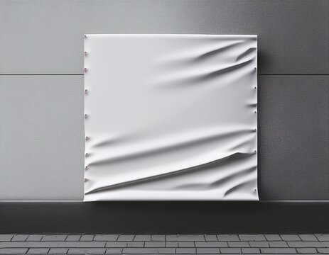 creased clear mockup glued sticker advertising 3d propaganda adhesive textured affiche wall art blank mock empty white canvas street rendering poster wheatpaste urban