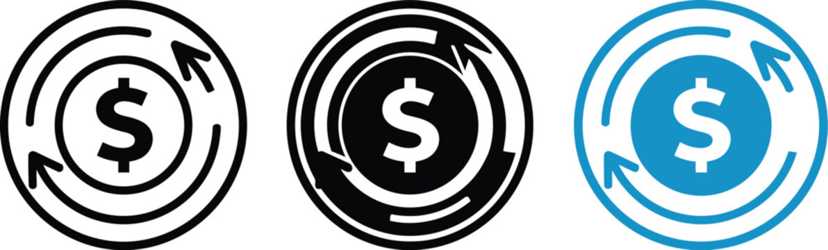 Currency icon set depicting money exchange in multiple graphic