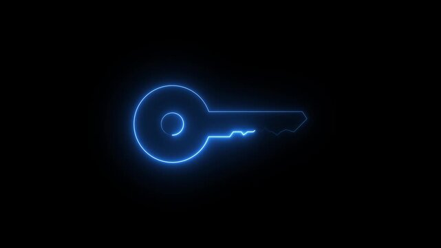 Blue key icon animation for digital security and access control. Looping motion graphic representing cybersecurity and data protection.