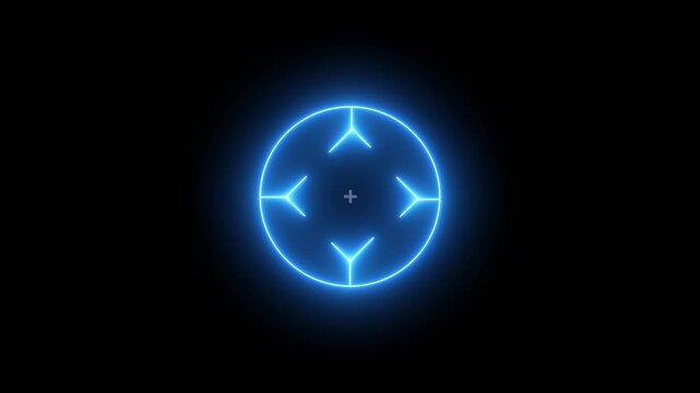 Glowing neon light target icon animation. Military training, military target icon. Crosshair, aiming with gun, sniper target. Target icon animation video.