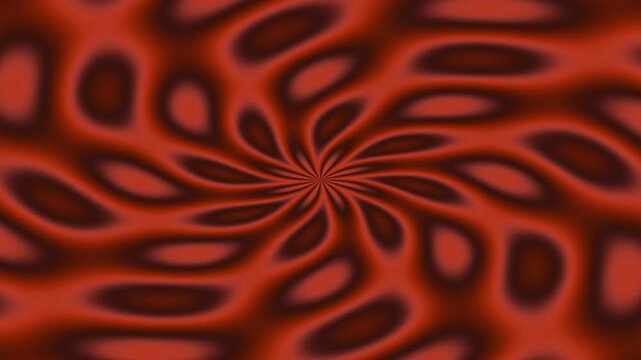 An abstract red background displays a seamless looping pattern of dark fluid shapes spiraling inward.