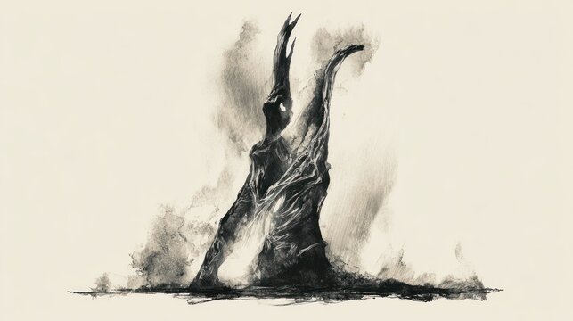 Abstract figure emerging from shadowy realm artistic conceptual illustration