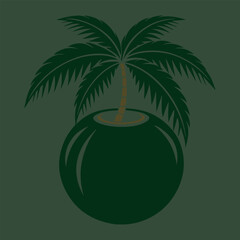 Minimalist green coconut illustration with a fresh palm tree growing inside © SarifinJahan