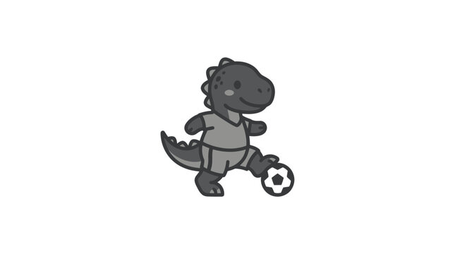 Dinosaur playing soccer with ball.