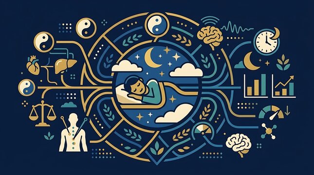 Person sleeping surrounded by holistic health and wellness icons