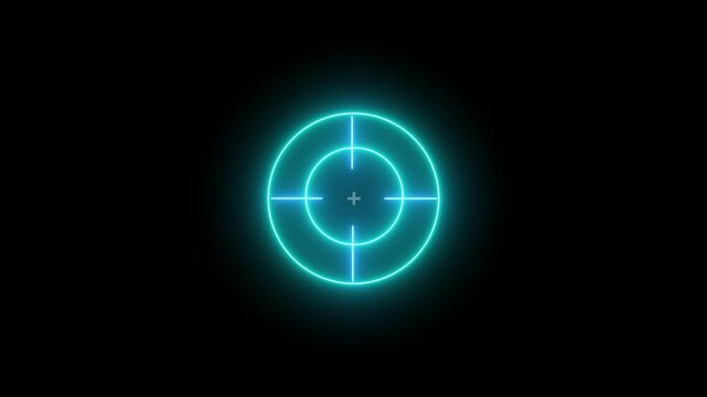Glowing neon light target icon animation. Military training, military target icon. Crosshair, aiming with gun, sniper target. Target icon animation video.