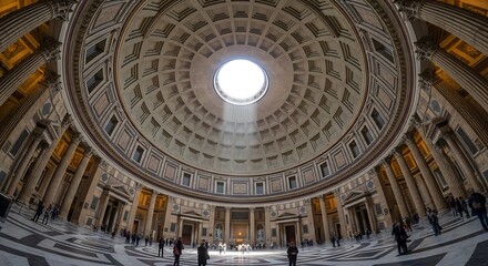 Obraz premium A large, ornate, domed interior space with a central oculus and people