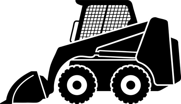 Compact skid steer loader silhouette icon isolated on white