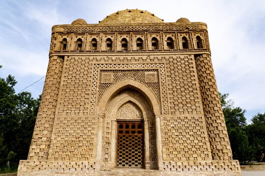 Ismail Samani tomb stands as a historical structure showcasing Samanid architecture in Bukhara, Uzbekistan from the 9th and 10th centuries