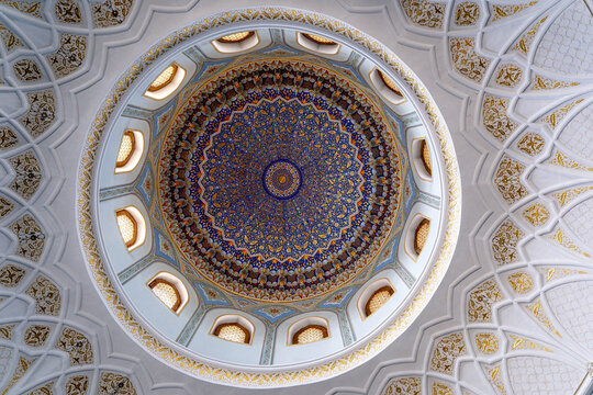 Experience the intricate design and craftsmanship of the dome at Tillya Sheikh Mosque in Tashkent, Uzbekistan