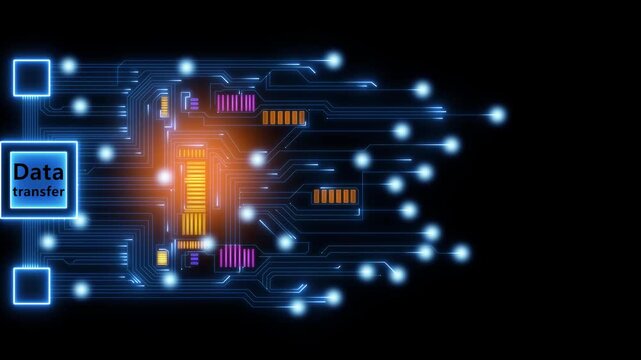 Futuristic circuit interface with data analytics Technology digital network connection, Artificial intelligence deep learning, and big data technology. 4k Motion abstract background data trransfer.
