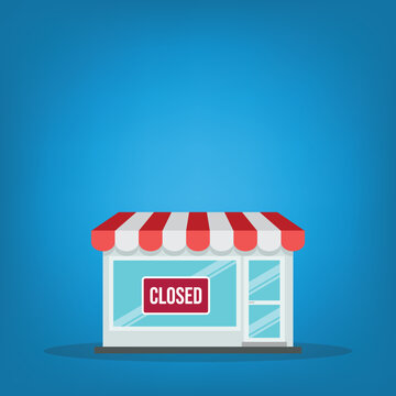 Small Business Store Closed Sign on Shop Front Flat Vector Illustration