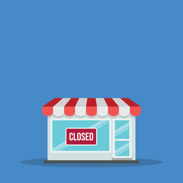 Small Business Store Closed Sign on Shop Front Flat Vector Illustration