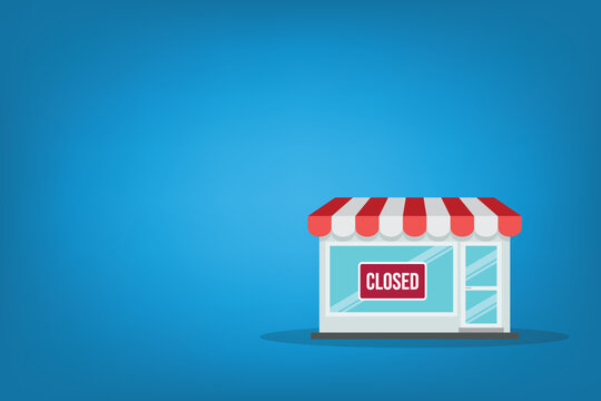 Small Business Store Closed Sign on Shop Front Flat Vector Illustration