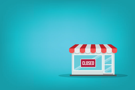 Small Business Store Closed Sign on Shop Front Flat Vector Illustration