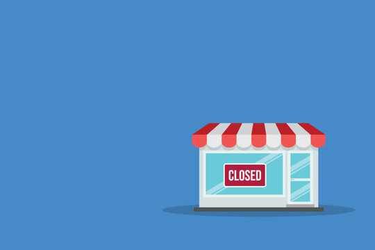 Small Business Store Closed Sign on Shop Front Flat Vector Illustration