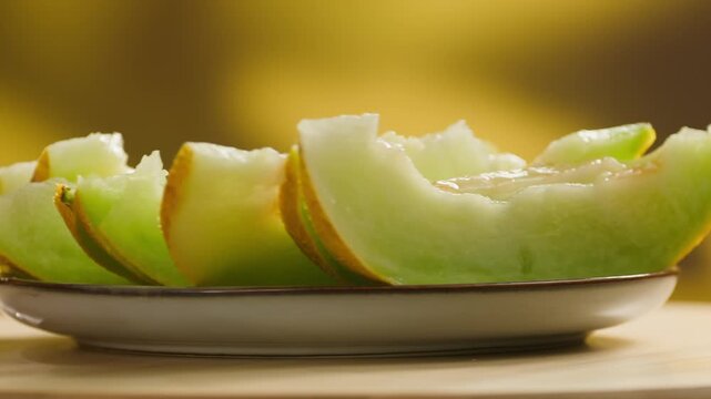 Melon close up, man cutting Watercolor of a whole melon and slice, summer juicy fruit