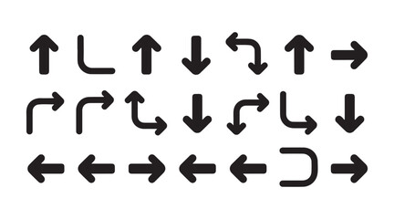 Navigation arrow set for interface design with straight curved corner and u turn direction signs. © Md