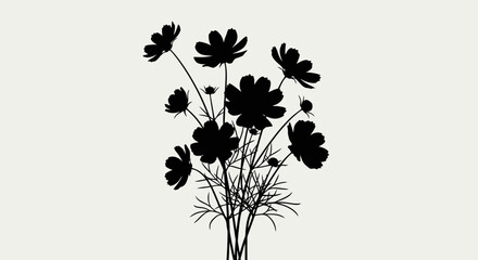 Silhouette of black flowers on white background with bouquet flowers against striking black against clean inspirational illustration minimalist © Asim