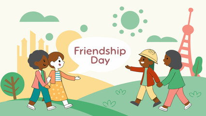 Fototapeta premium Friendship day illustration with diverse friends walking together in a park friendship togetherness community diversity illustration celebration interaction connection inclusive cheerful