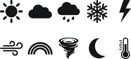 Obraz premium Weather forecast icon set representing various natural elements and phenomena signs.